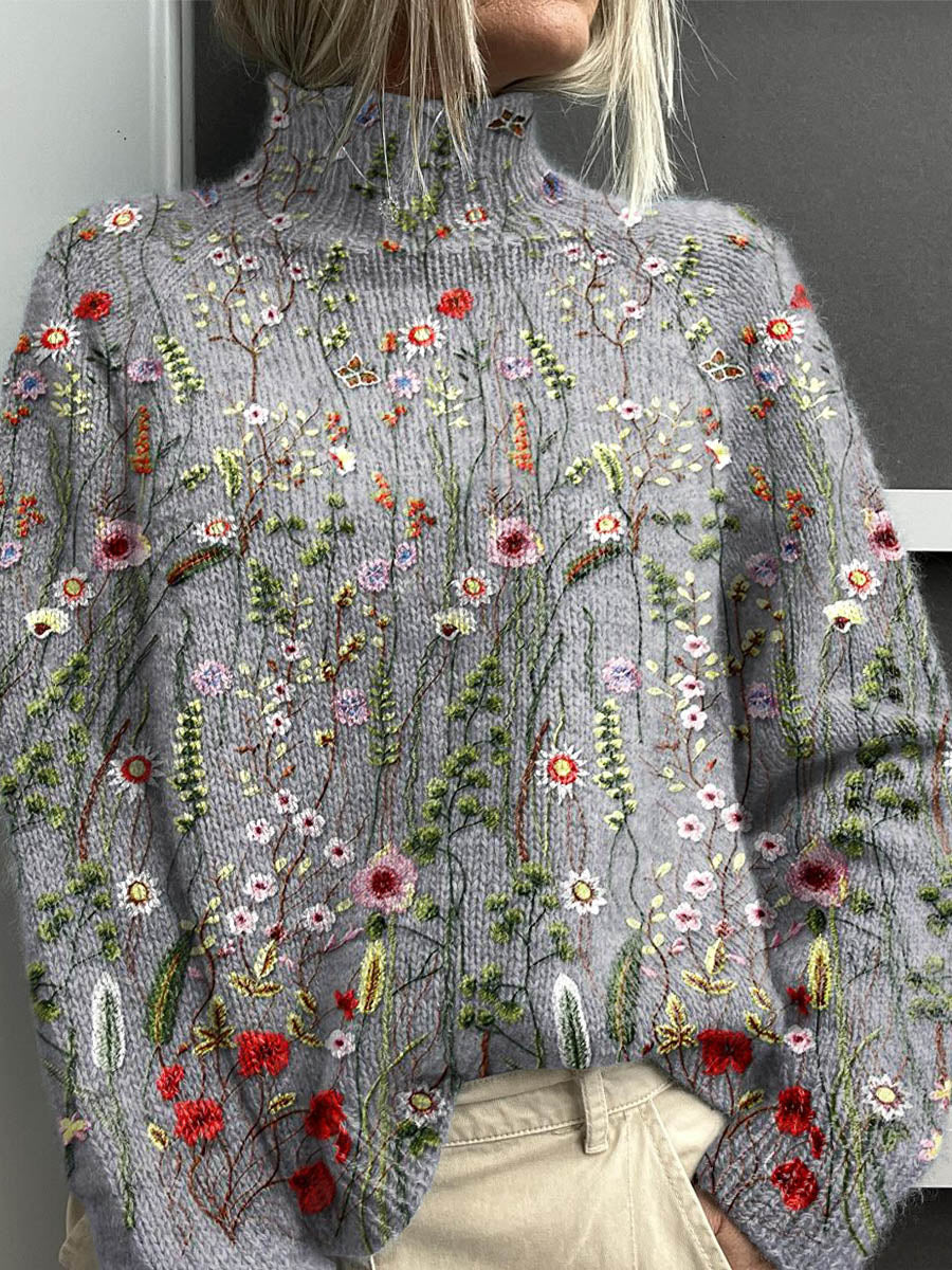 Julia™ - Vintage Charming Floral Artistic Turtleneck Sweater for Everyday Fashion