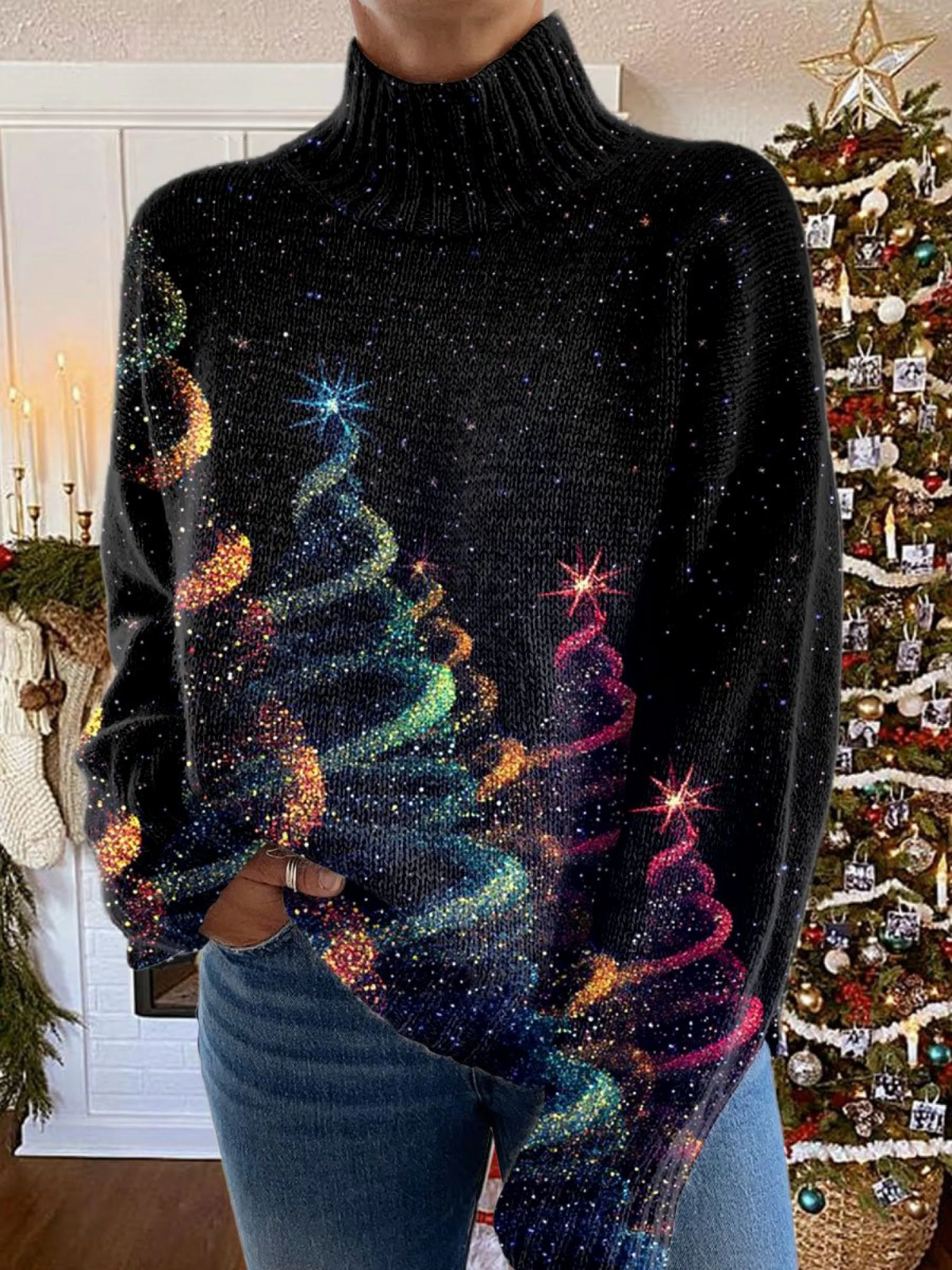 Karolina™ – Stylish Sweater with Luxurious Christmas Tree Print
