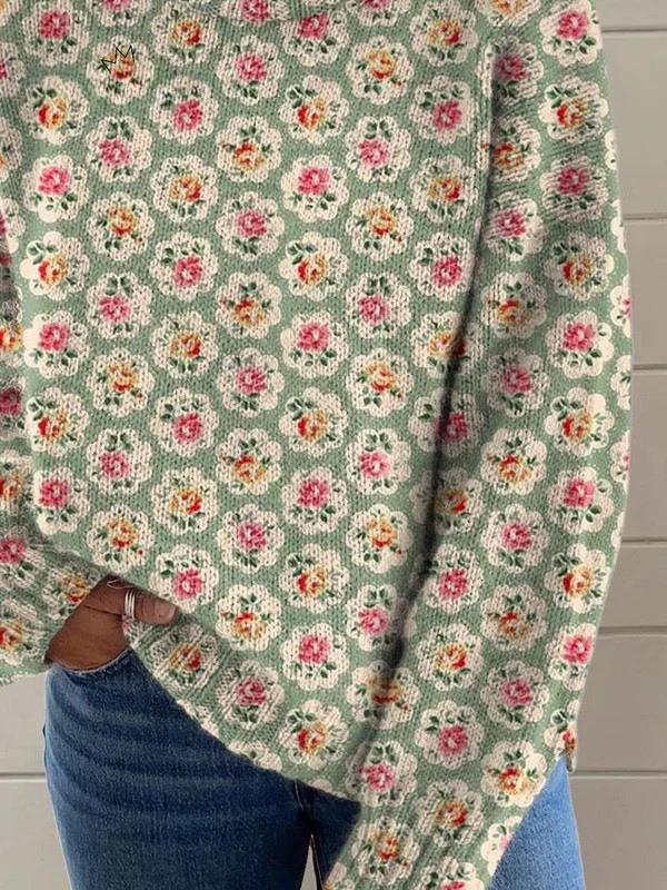 Maja™ – Elegant Women's Turtleneck with Charming Floral Graphics