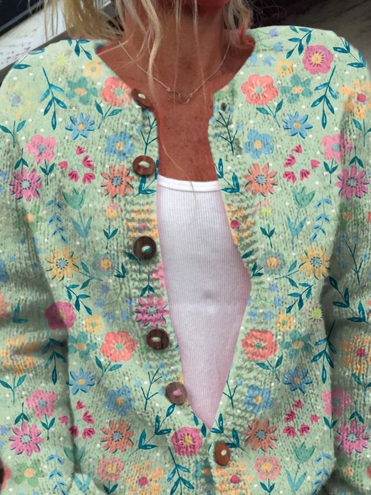 Summer Wildflower Print Cardigan with Buttons