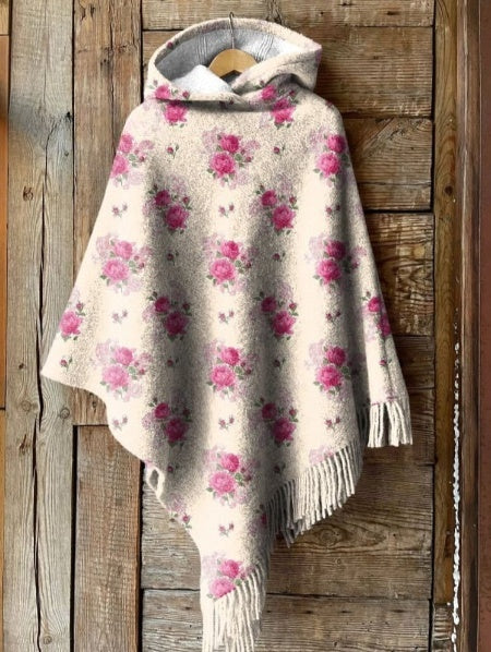 Cardigan with repeating pattern of French roses in watercolor