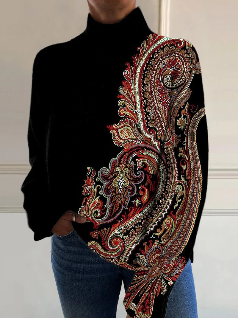 Anna™ - Stylish Sweater with Retro Pattern and Long Sleeves