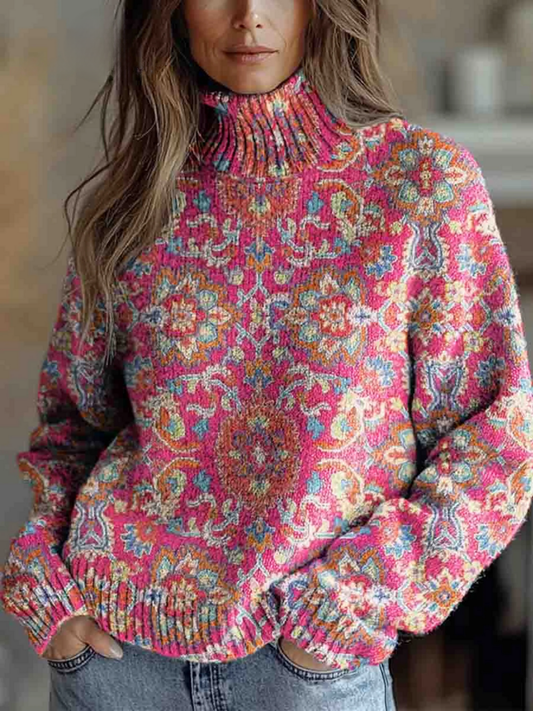 Joanna™ – Elegant Women's Sweater with Retro Ethnic Floral Print