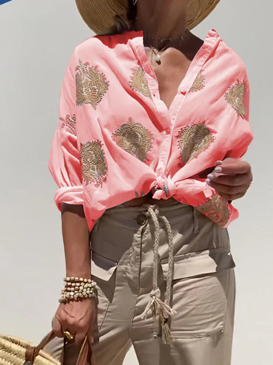 Greta | Embroidered Button-Up Top