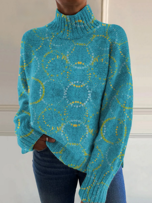 Zofia™ - Elegant turtleneck sweater with artistic pattern in light colors