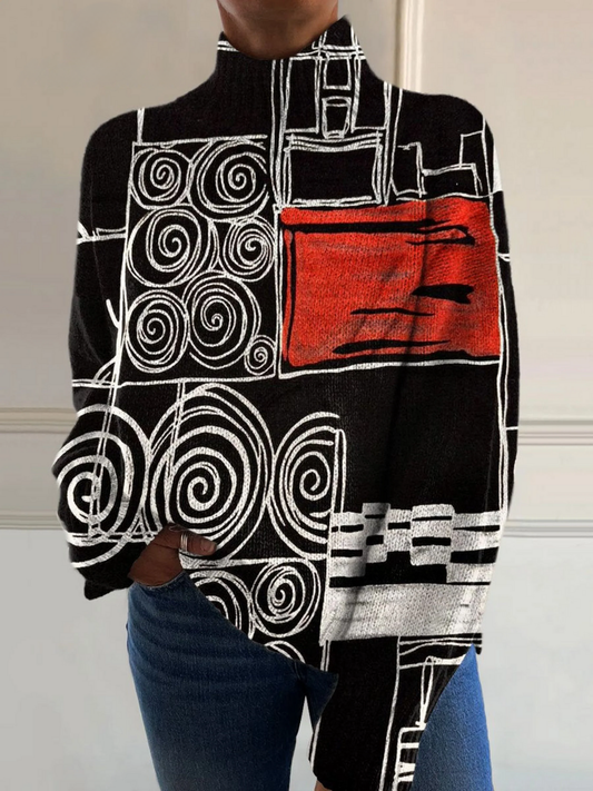 Helena™ - Stylish Sweater with Abstract Colorful Print and Turtleneck