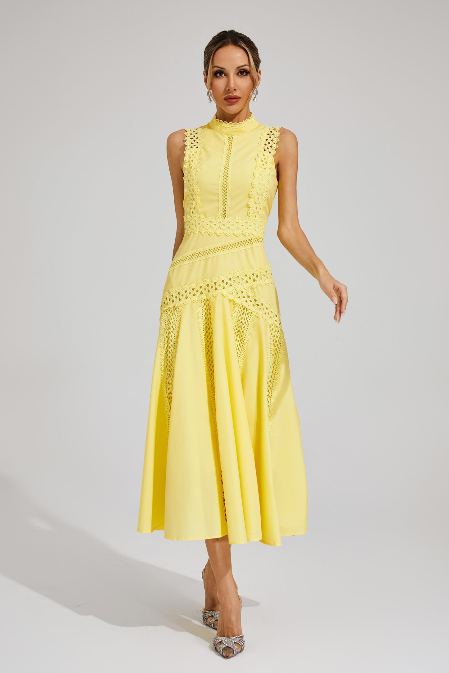 Susanna Yellow Sleeveless Lace Dress