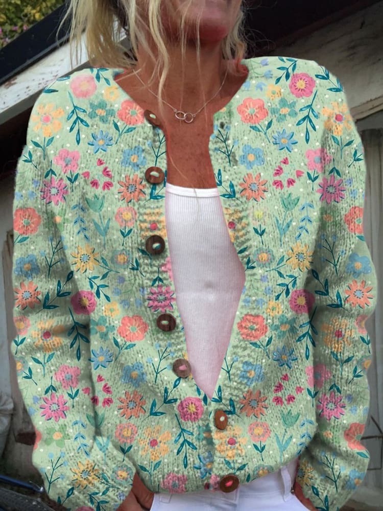 Summer Wildflower Print Cardigan with Buttons