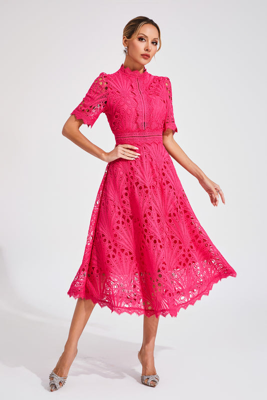 Freeman Rose Red Cut Out Midi Dress