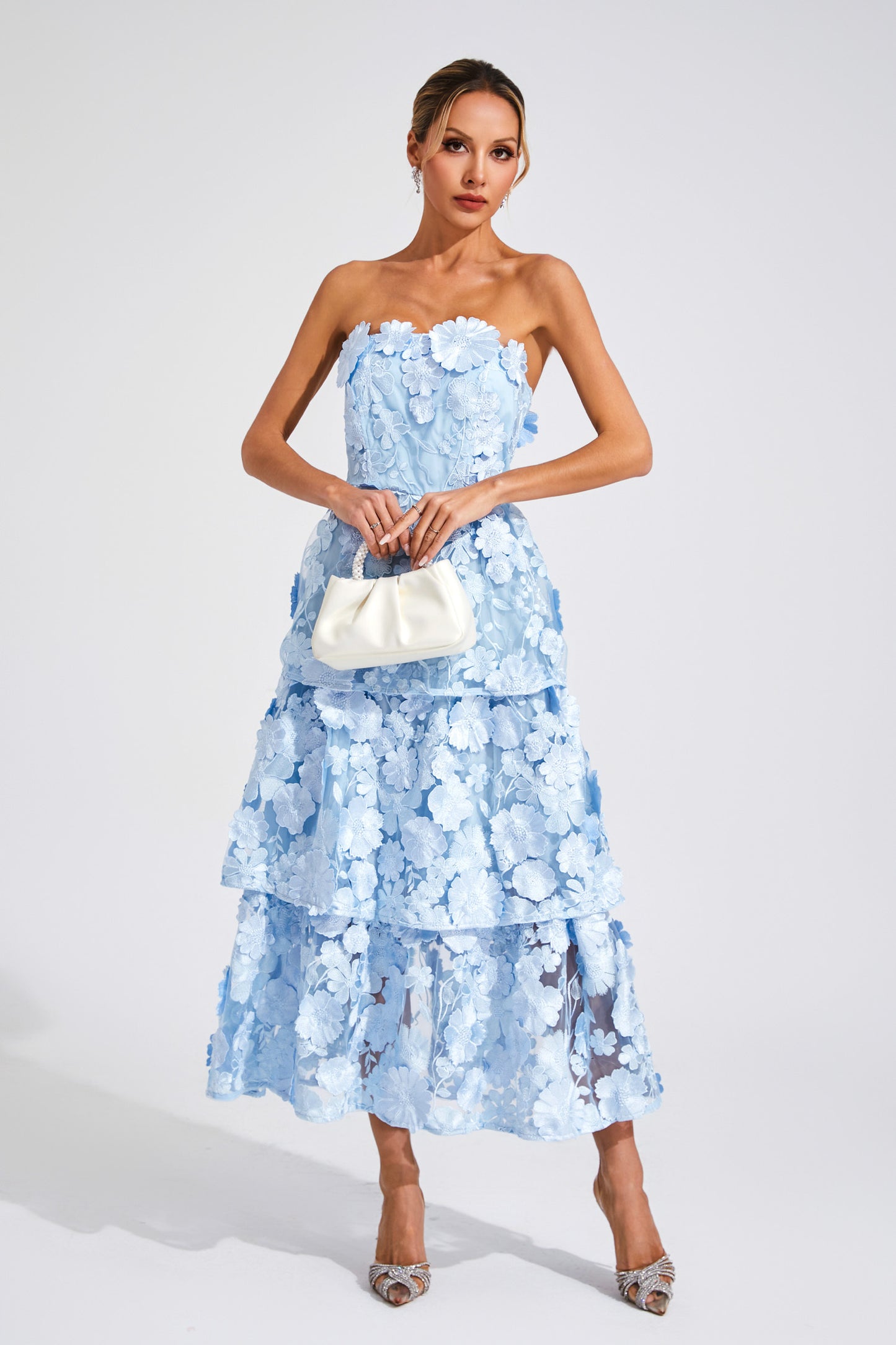 Morris Blue Flower Off Shoulder Dress