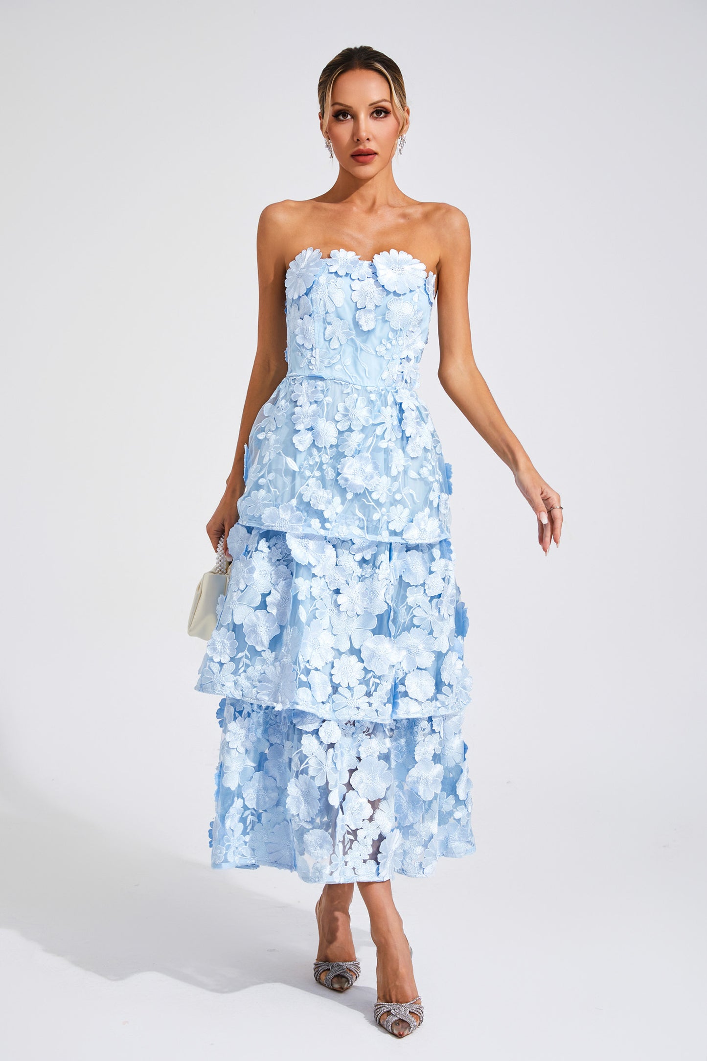 Morris Blue Flower Off Shoulder Dress