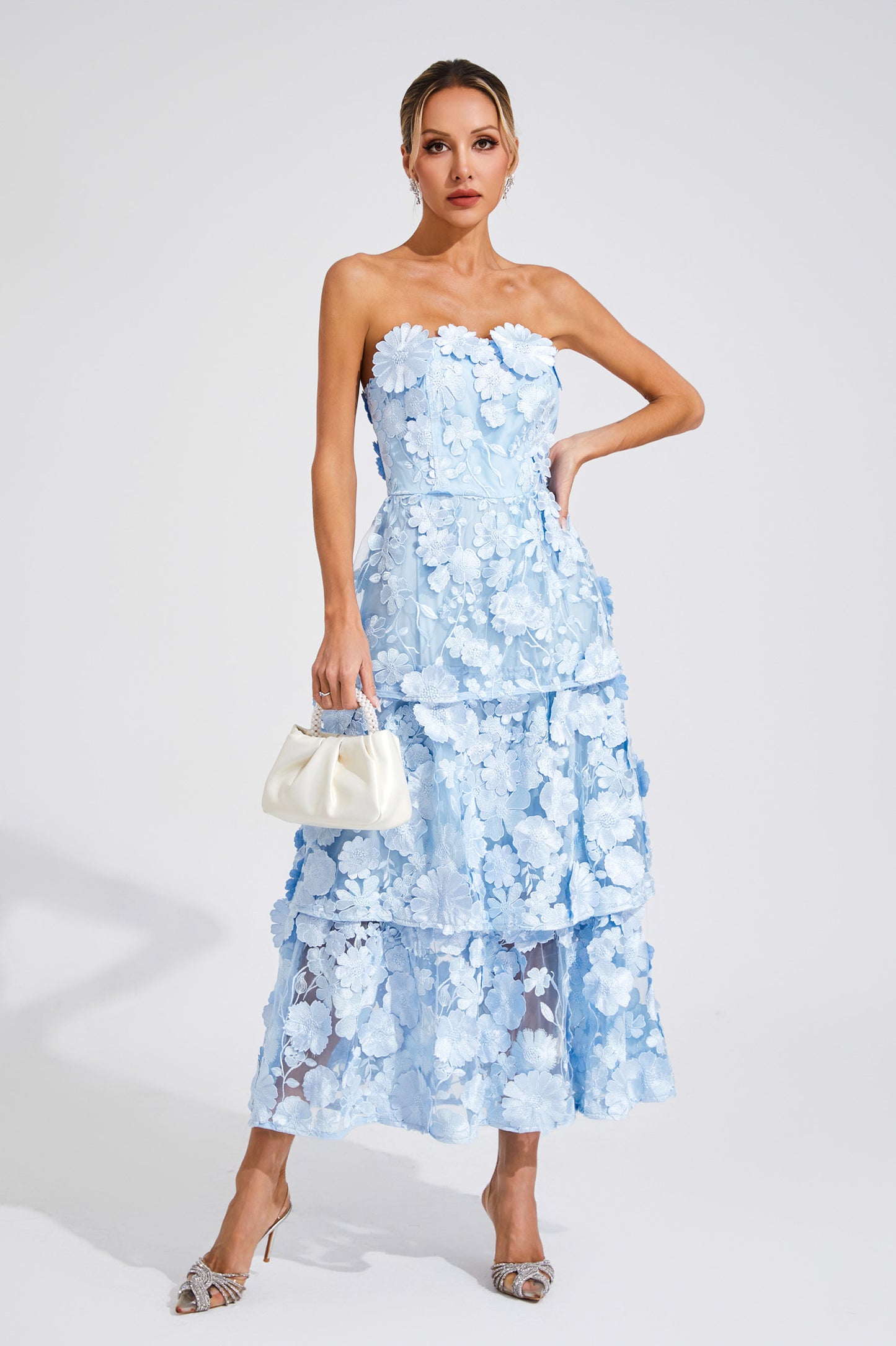 Morris Blue Flower Off Shoulder Dress
