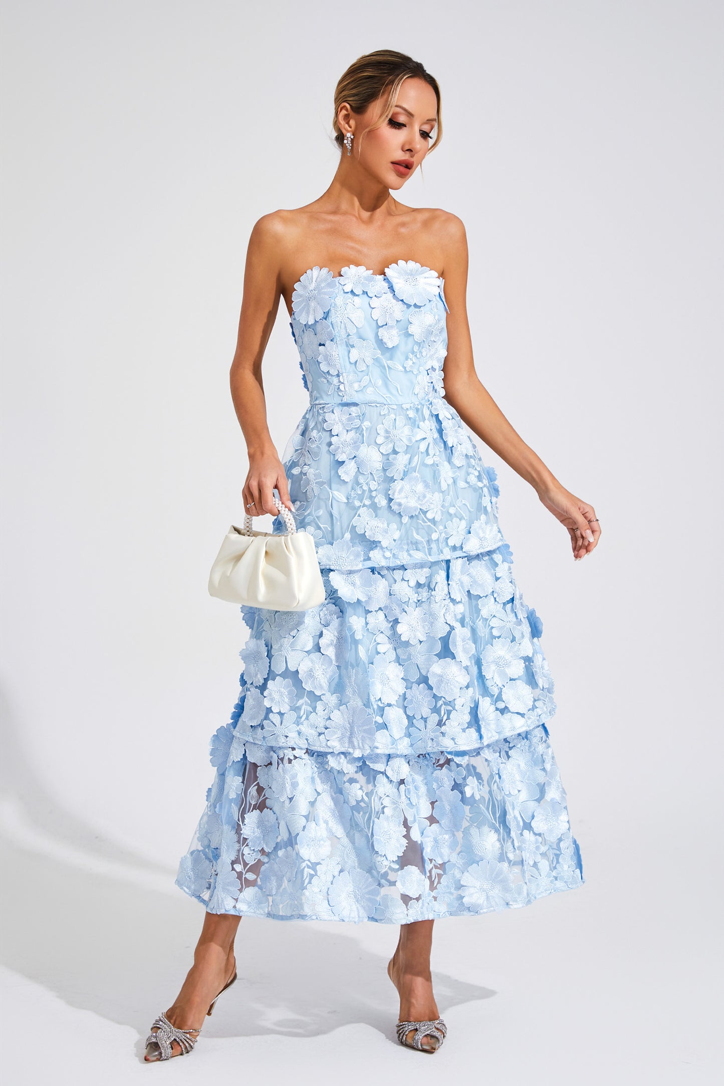 Morris Blue Flower Off Shoulder Dress