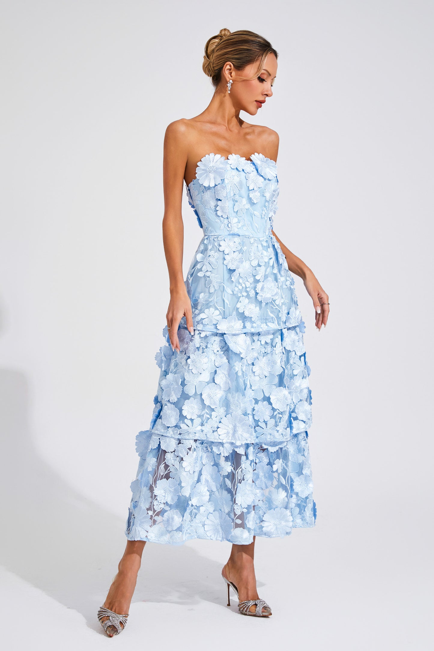 Morris Blue Flower Off Shoulder Dress
