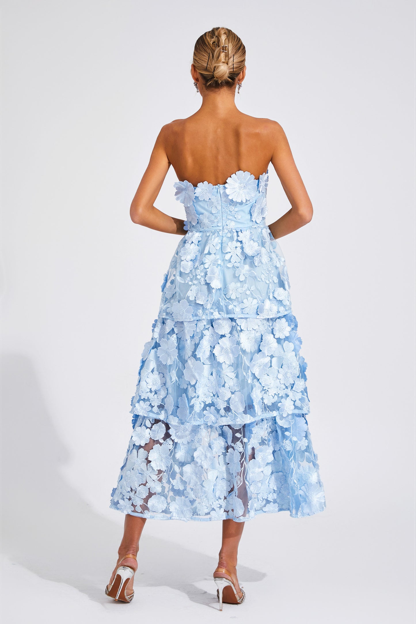 Morris Blue Flower Off Shoulder Dress