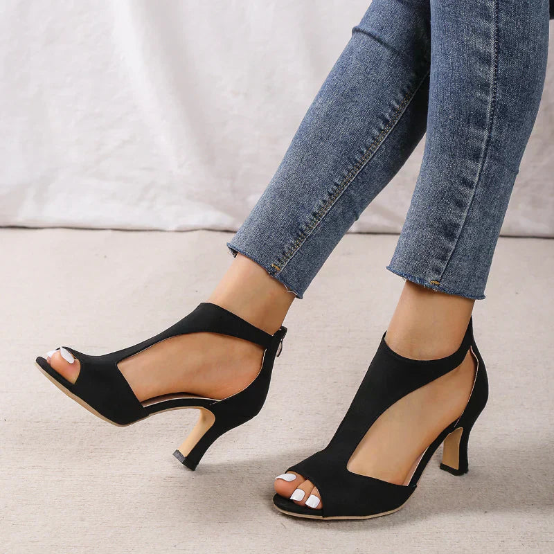 Elvira| Peep Toe T-Strap High Heels