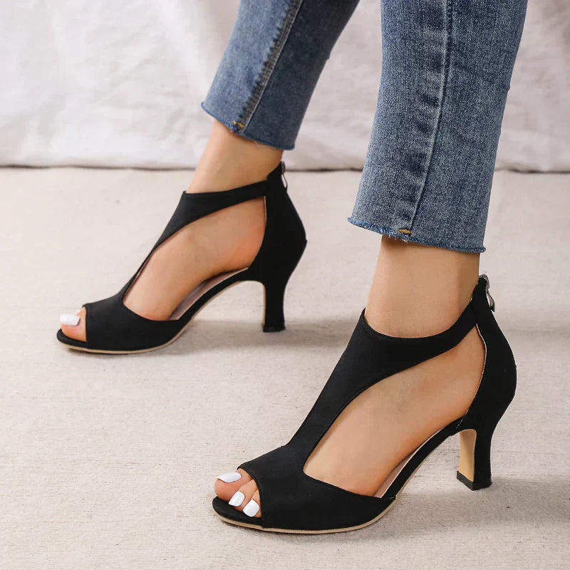 Elvira| Peep Toe T-Strap High Heels