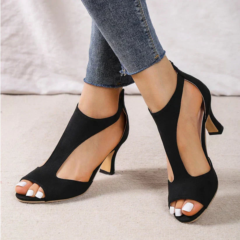 Elvira| Peep Toe T-Strap High Heels