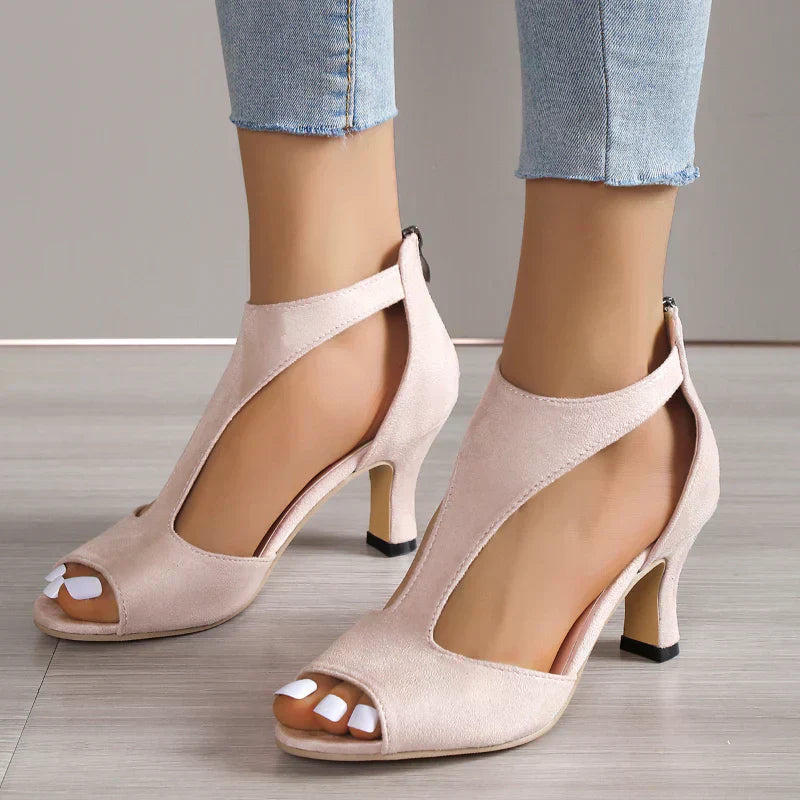 Elvira| Peep Toe T-Strap High Heels