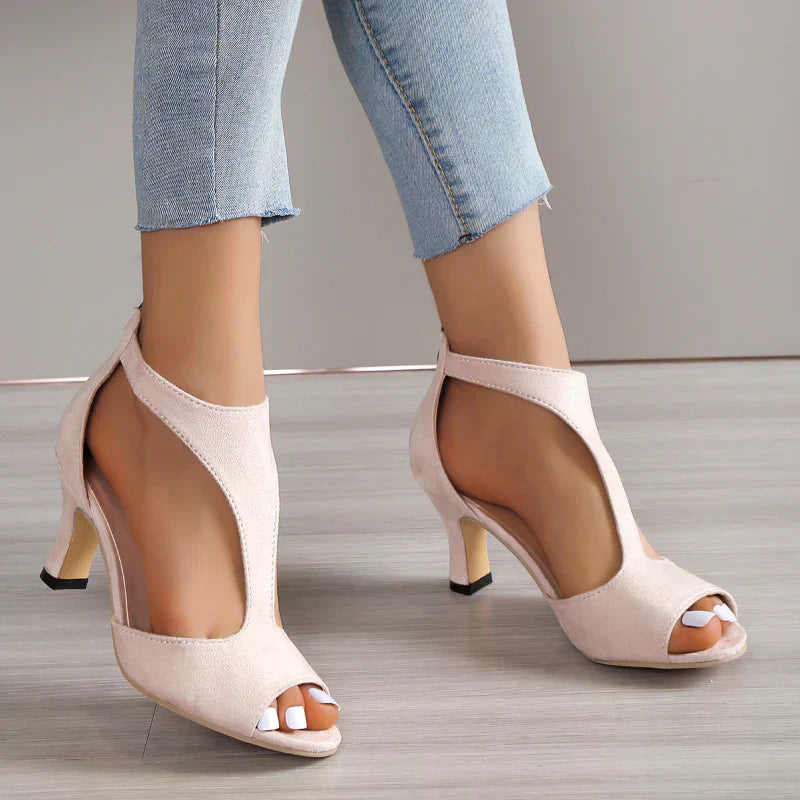 Elvira| Peep Toe T-Strap High Heels