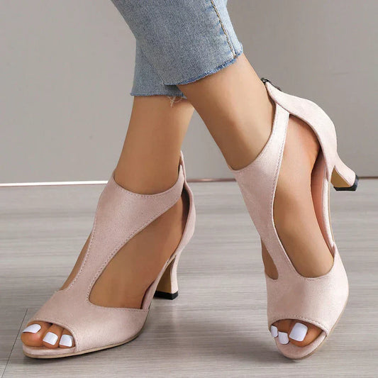 Elvira| Peep Toe T-Strap High Heels