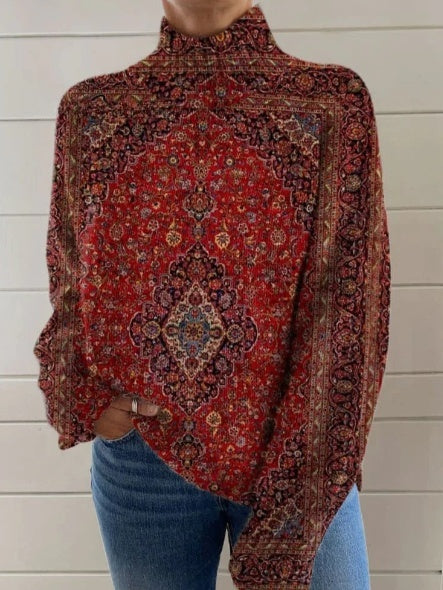 Vintage art print casual pullover sweater for women