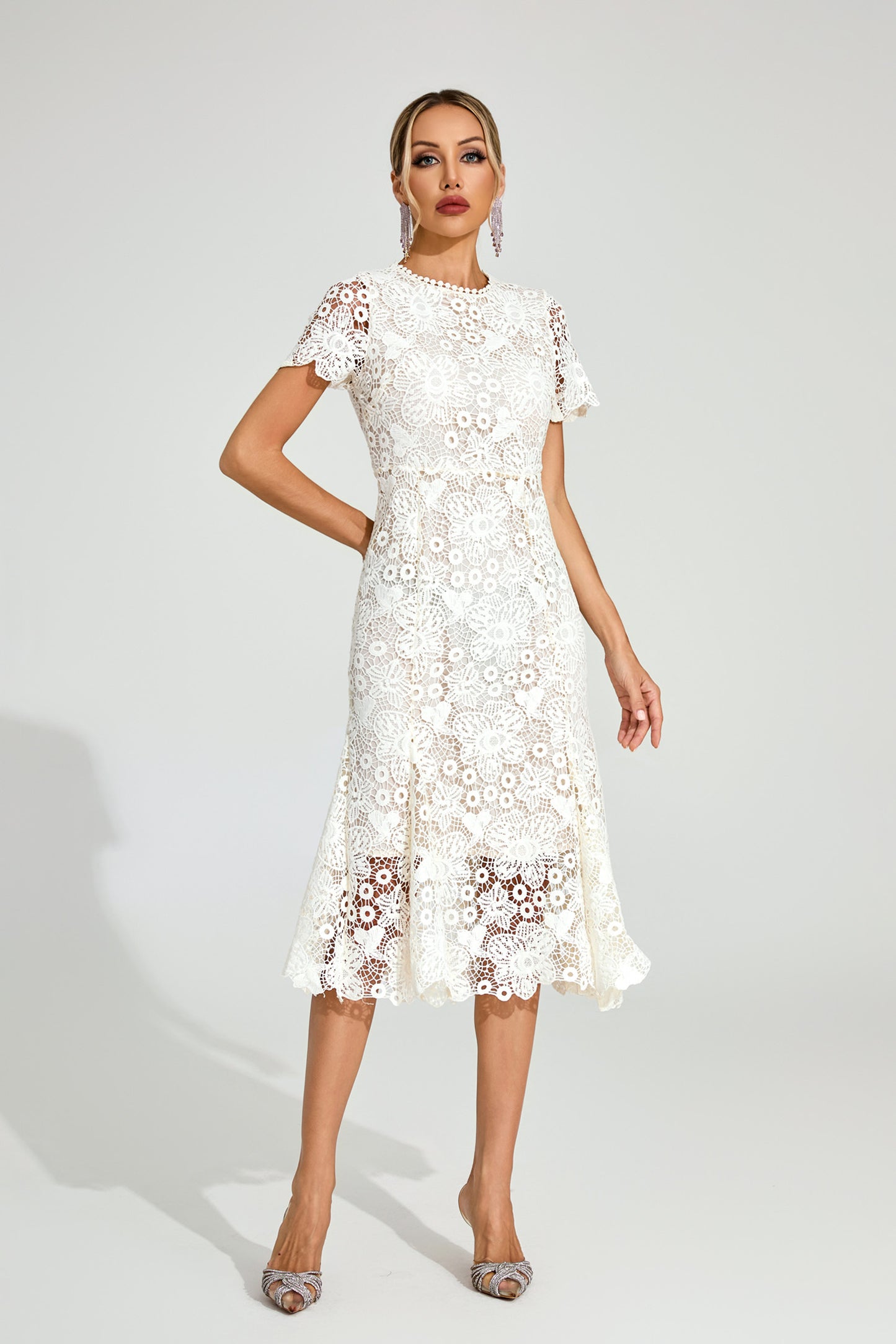 Temple Apricot Lace Mermaid Dress