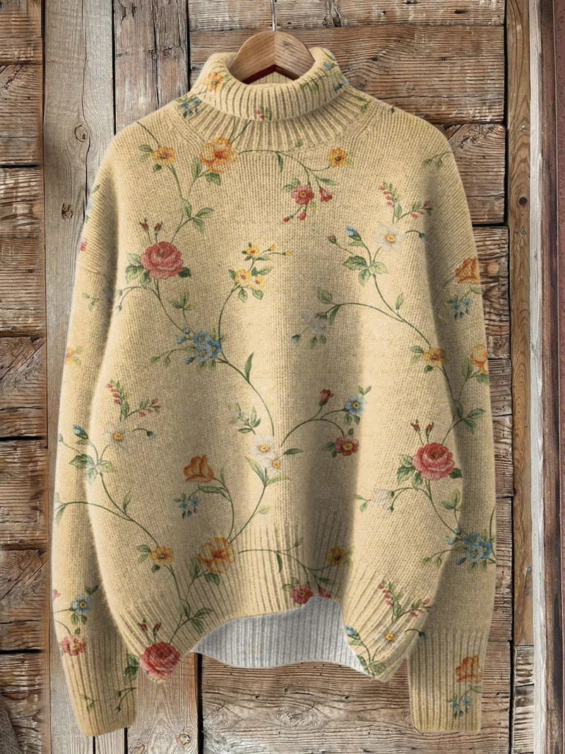 Nikola™ - Stylish Vintage Sweater with Turtleneck and Charming Floral Pattern