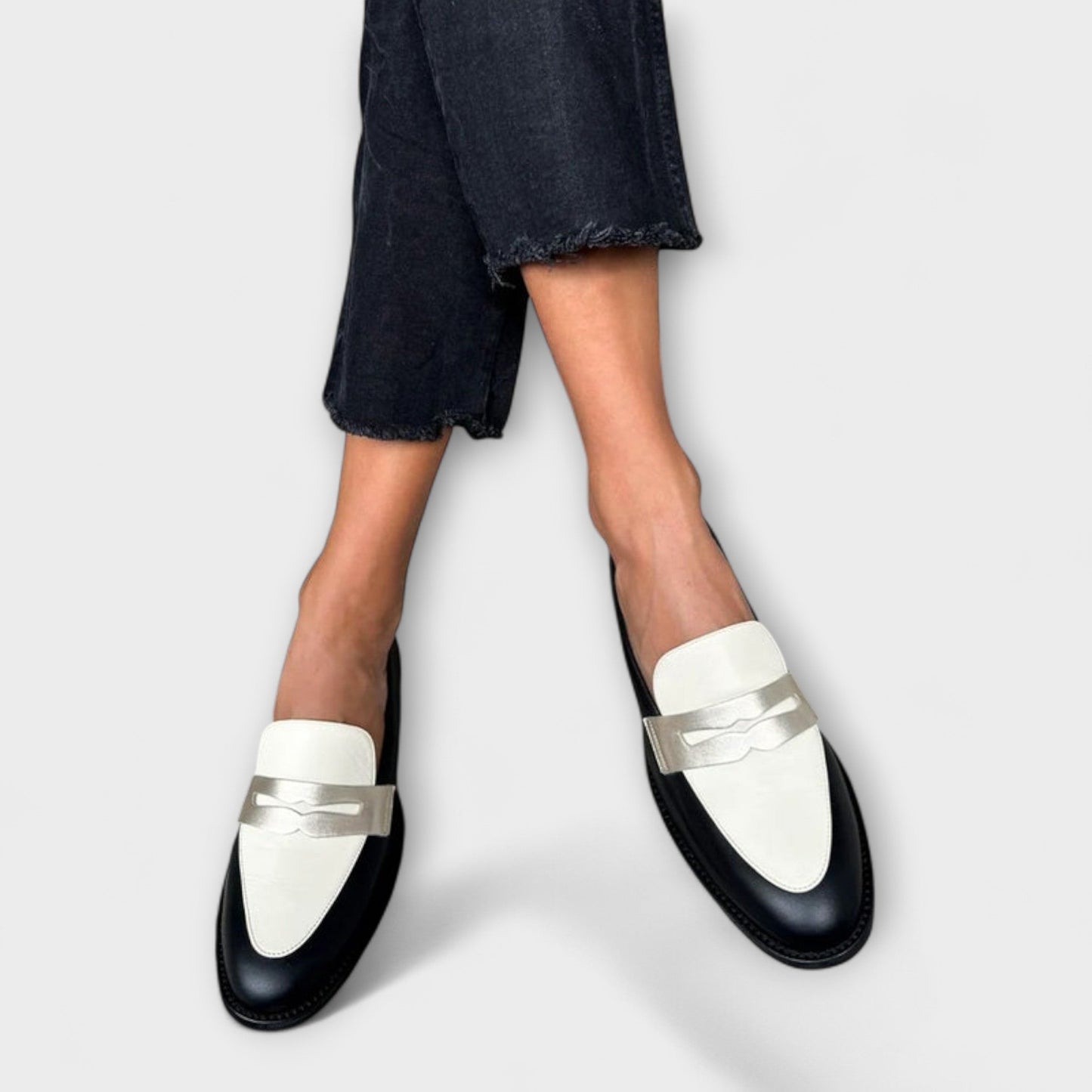 Xara | Black Loafers with Metallic Shine